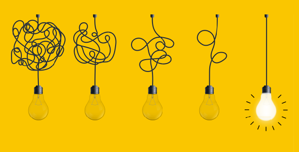 tangled to untangled light bulb illustration