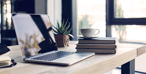 Home office desk with laptop